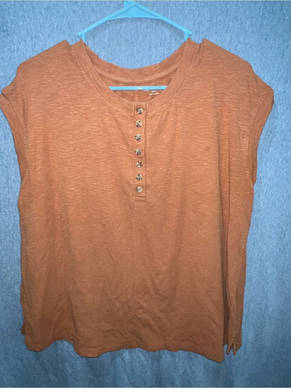 Casual Short-Sleeve Henley Blouse in Rust
